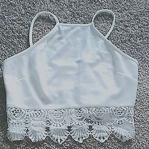 Windsor White Crop Top Lace Trim